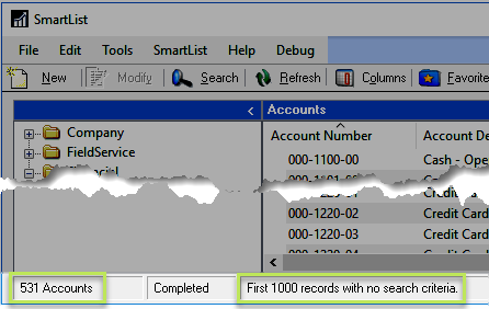 SmartList Record Limit Exactly First 1000 Records no search criteria - Dynamics GP