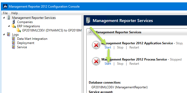 How to start Management Reporter Services in the Configuration Console