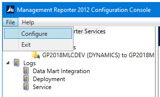 How to open the Configure Window from Management Reporter's Configuration Console.