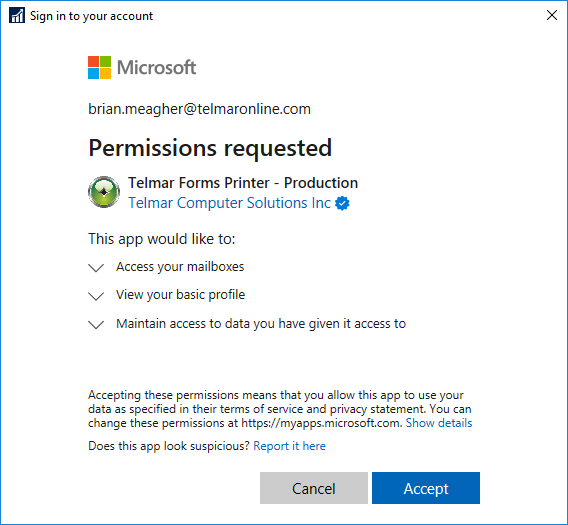 Microsoft Permissions Requested Authorize Prompt
